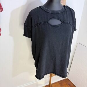 We The Free Free People Oversized Distressed Cutout Tee Black Size Large